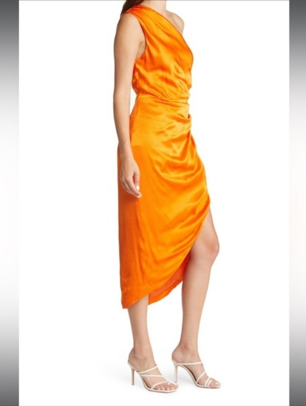 💘 elliatt zelda orange stain one shoulder ruched midi dress XS NEW - Picture 3 of 10